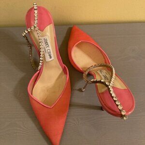 Jimmy Choo pink patent and mesh rhinestone pumps, size 42